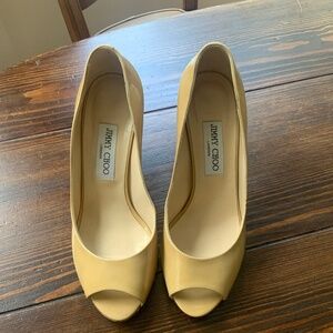 Jimmy Choo nude peep toe wedge heels